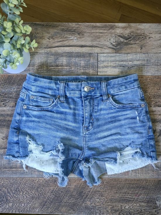 American Eagle Outfitters Pants - American Eagle Size 0 Distressed Denim Shorts Lace Hem Next Level Stretch